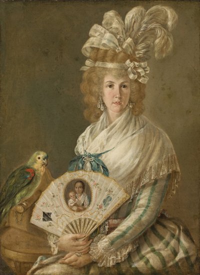 Portret van een Dame met een Papegaai door Luis Paret y Alcazar